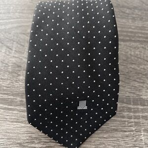 LANVIN PARIS Silk  Men’s Tie  Black With White Pola Dots, Embroid Logo 56 X 3